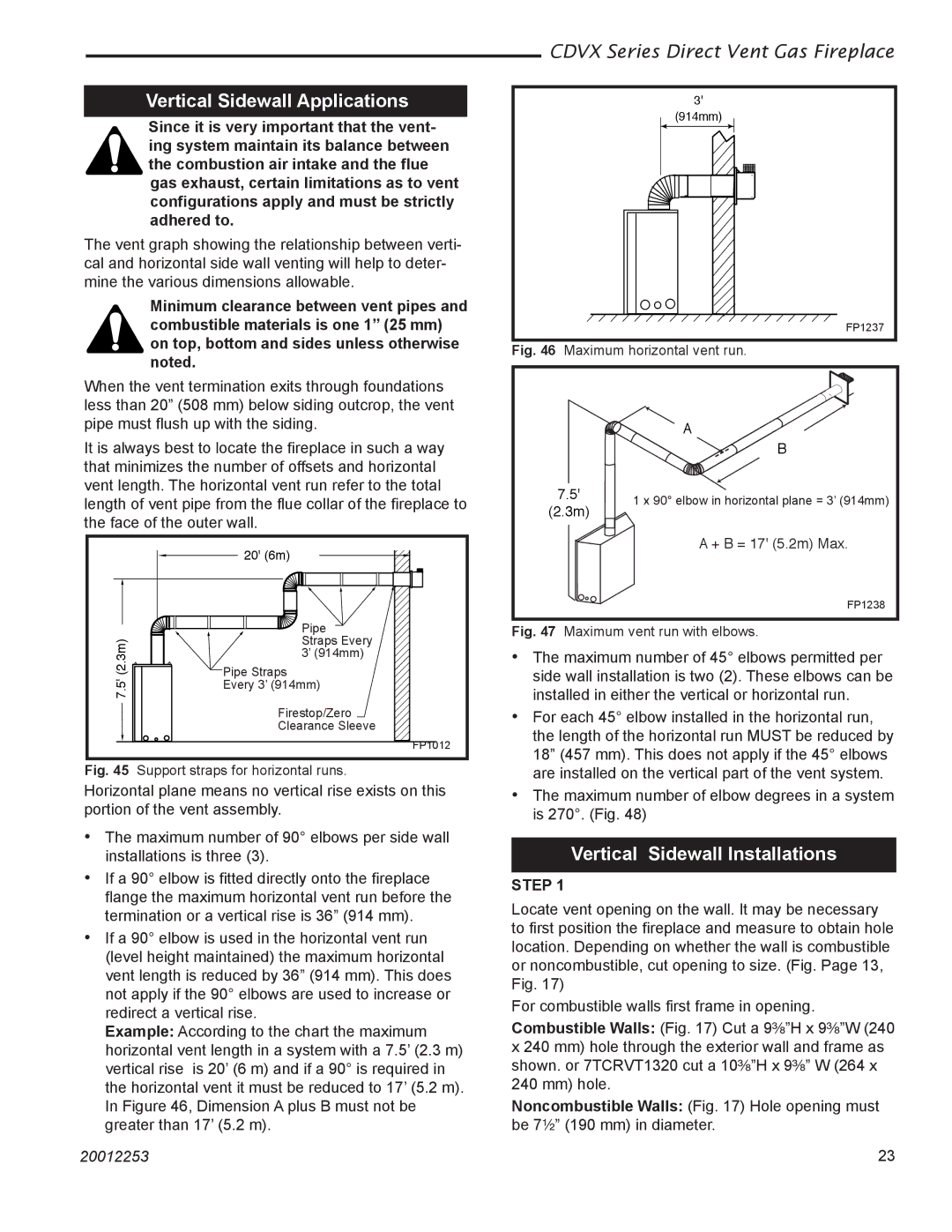 Monessen Hearth 36CDVXTRN installation instructions Vertical Sidewall Applications, Vertical Sidewall Installations 