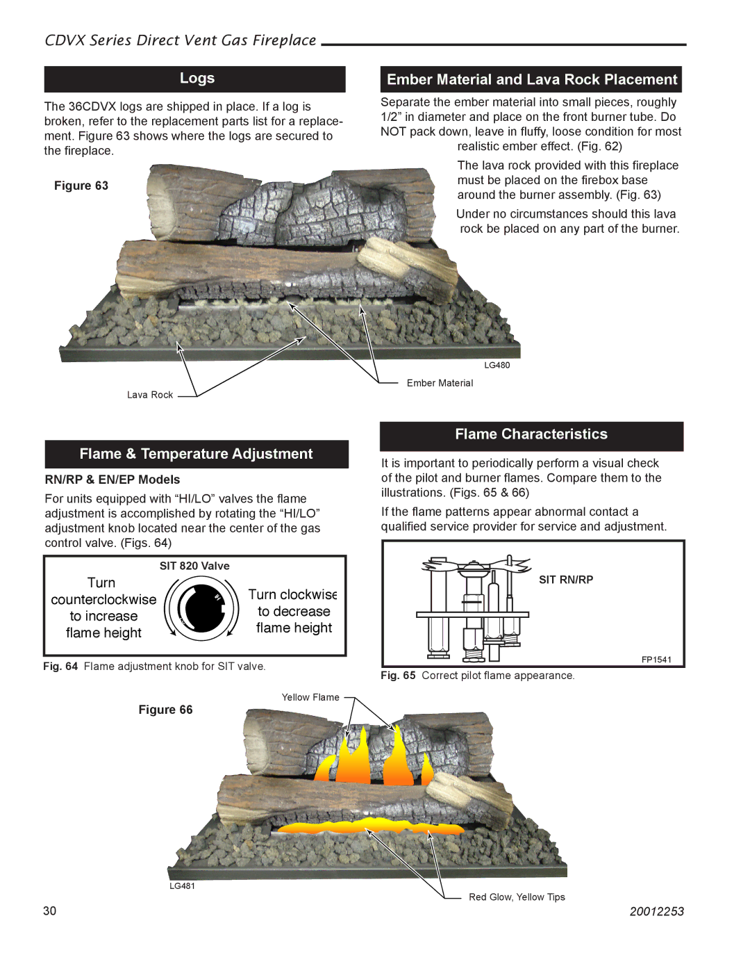 Monessen Hearth 36CDVXTRN Logs, Flame & Temperature Adjustment, Flame Characteristics, RN/RP & EN/EP Models 