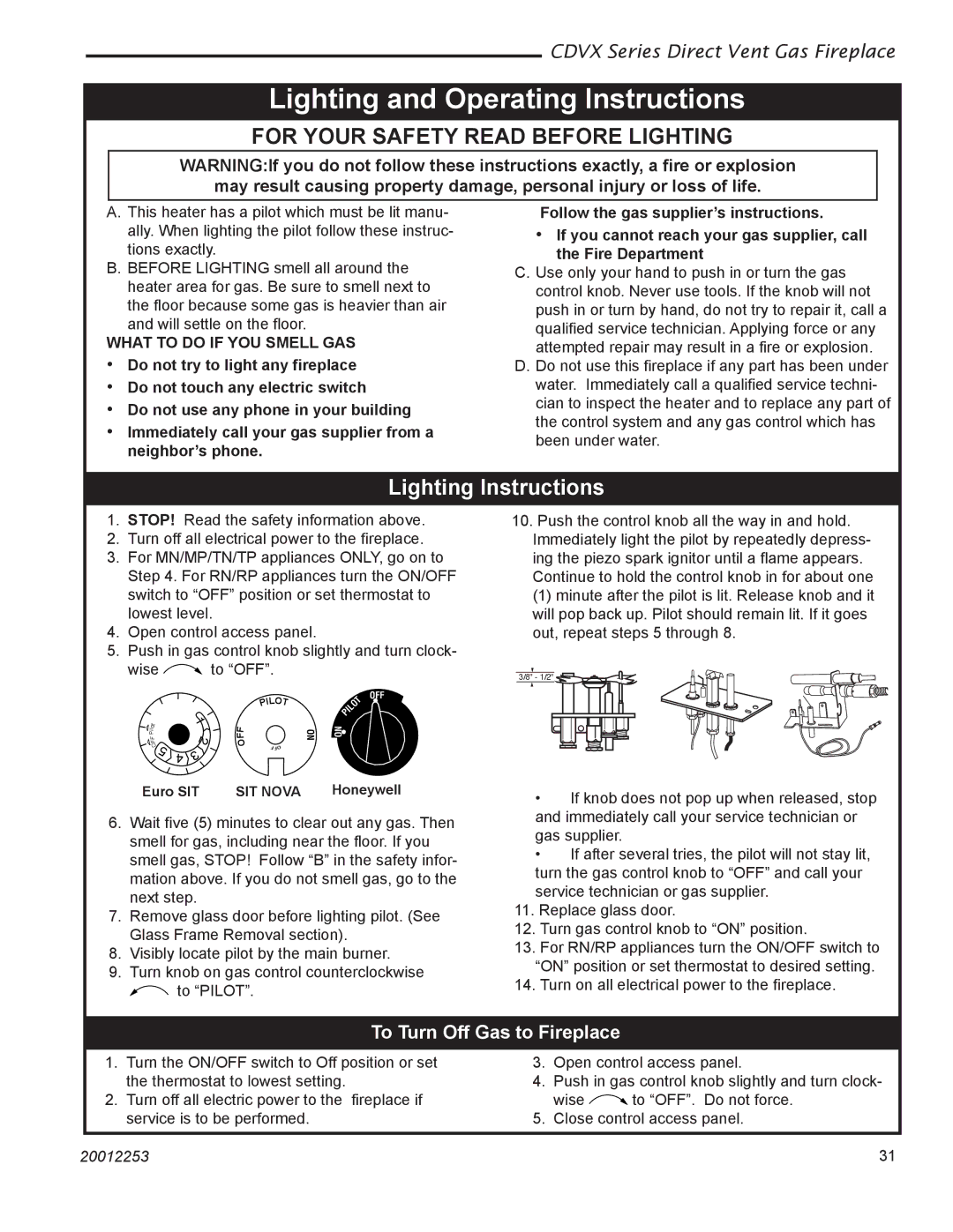 Monessen Hearth 36CDVXTRN installation instructions Lighting and Operating Instructions, To Turn Off Gas to Fireplace 