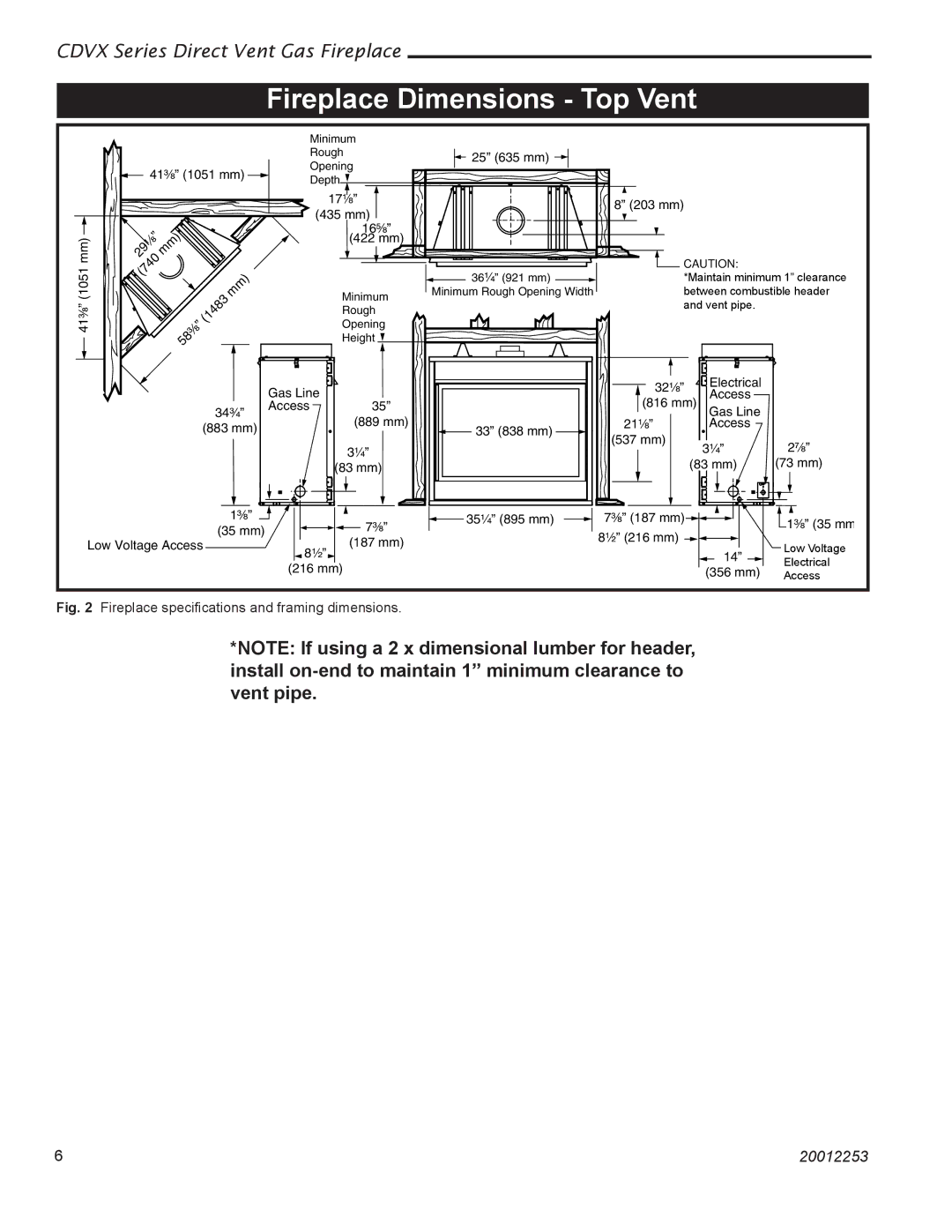 Monessen Hearth 36CDVXTRN installation instructions Fireplace Dimensions Top Vent, 1756 203 mm 435 mm 166 422 mm 