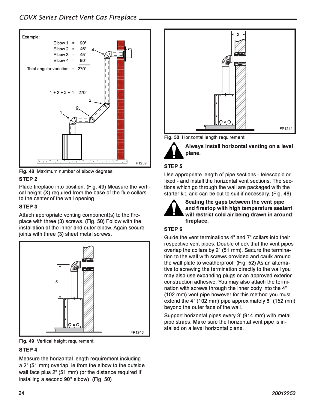 Monessen Hearth 36CDVXTRN installation instructions CDVX Series Direct Vent Gas Fireplace, Step, 20012253 