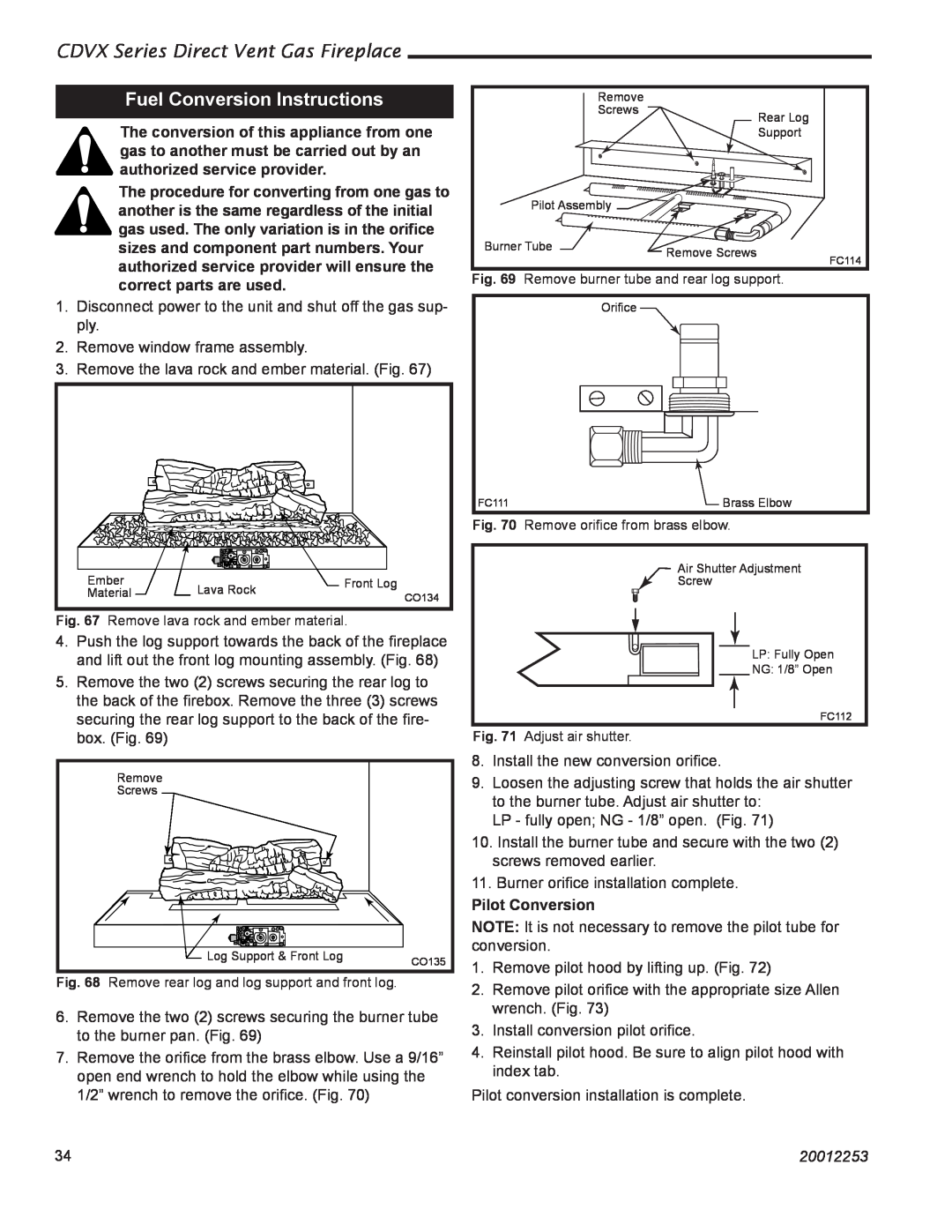 Monessen Hearth 36CDVXTRN Fuel Conversion Instructions, CDVX Series Direct Vent Gas Fireplace, 20012253 