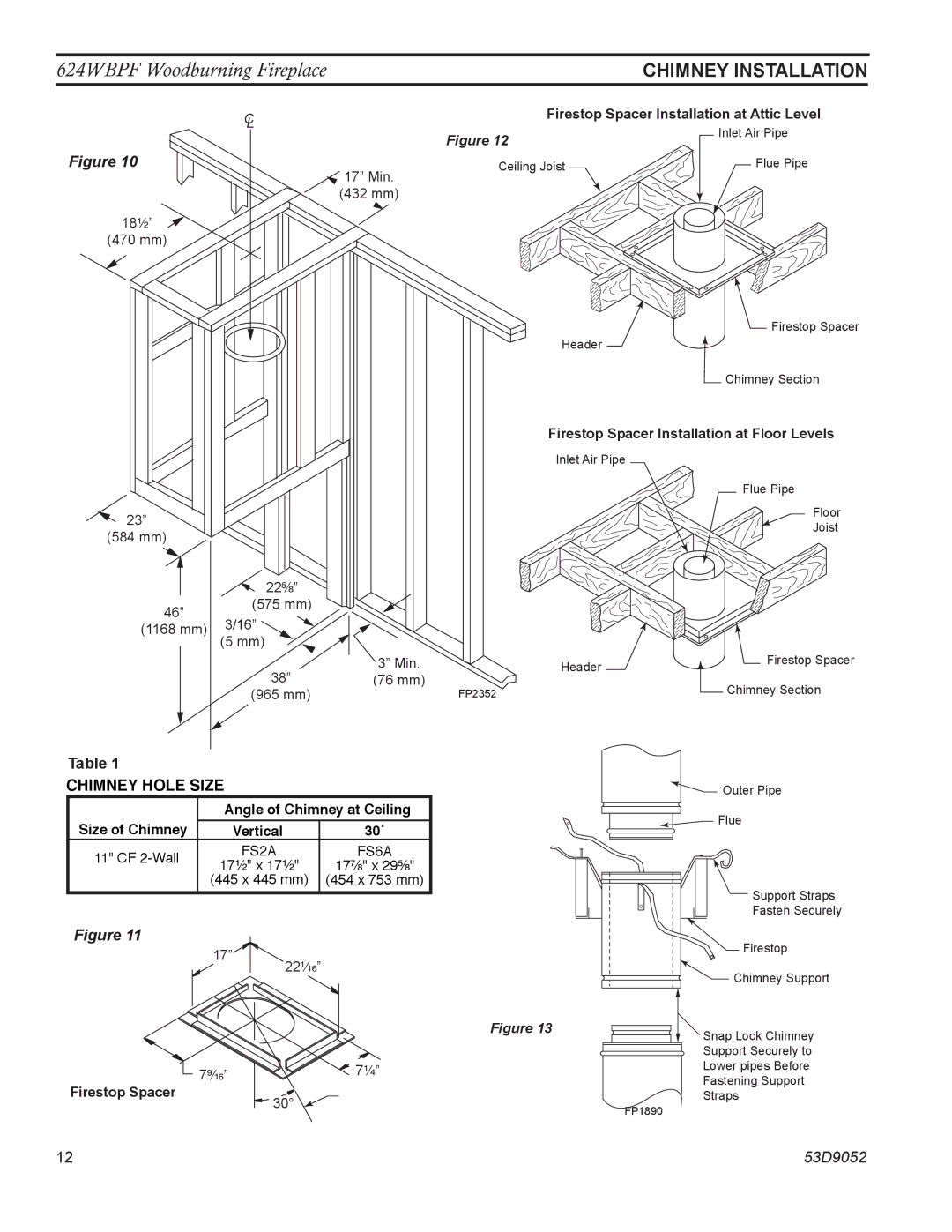 Monessen Hearth 624WBPF manual Chimney Installation, Firestop Spacer Installation at Attic Level 