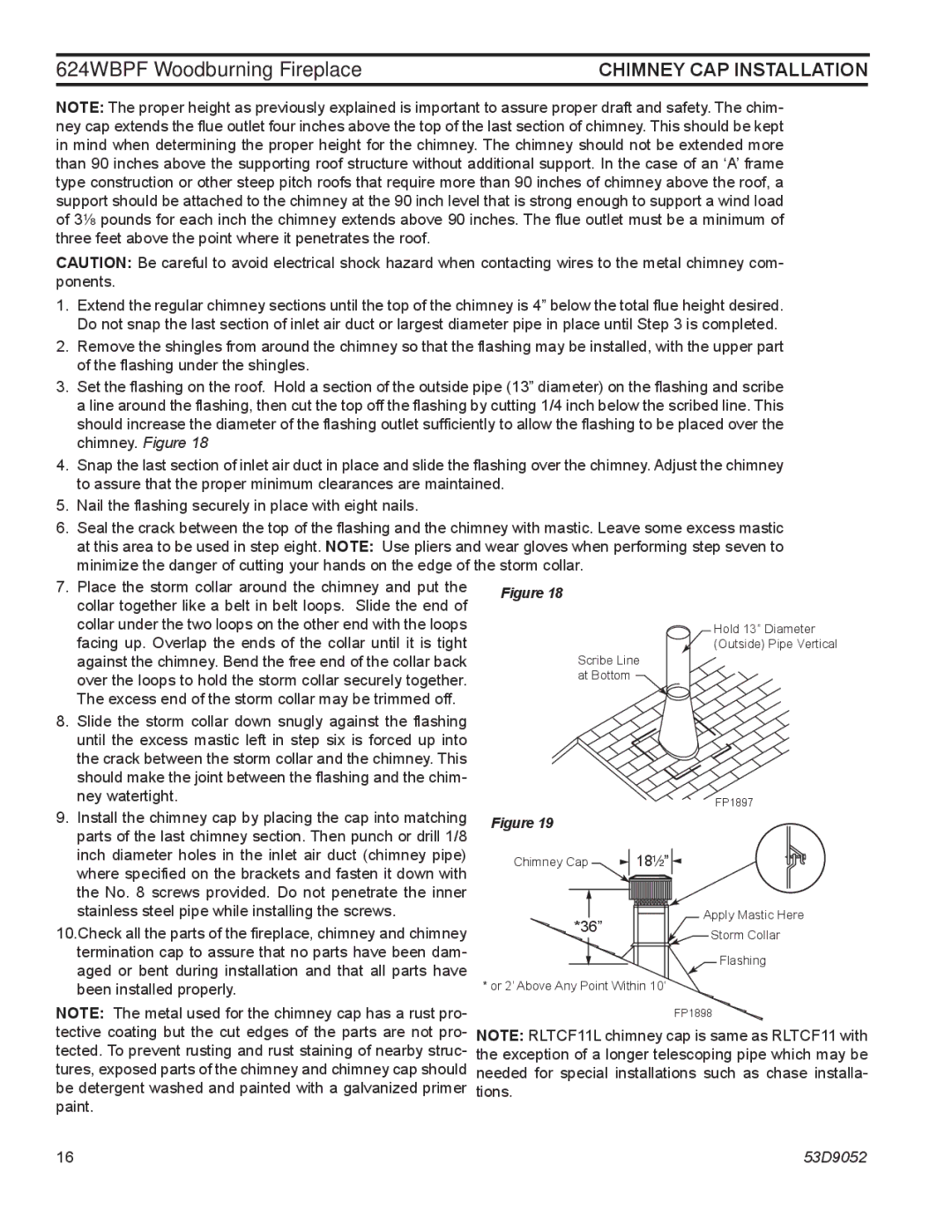 Monessen Hearth 624WBPF manual Chimney CAP Installation 