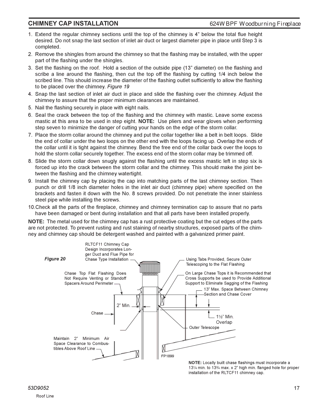 Monessen Hearth 624WBPF manual Chimney CAP Installation 