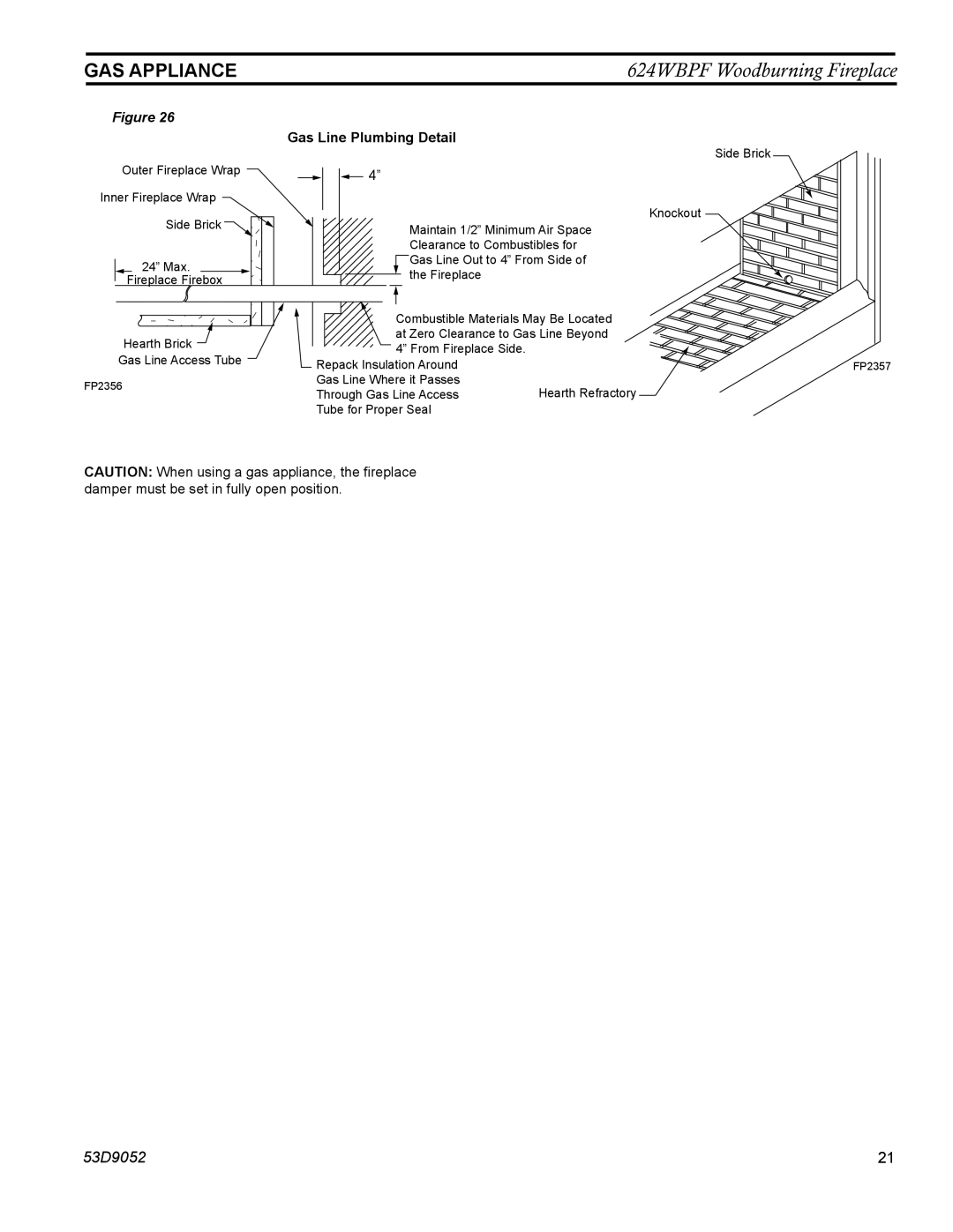 Monessen Hearth 624WBPF manual Gas Line Plumbing Detail 