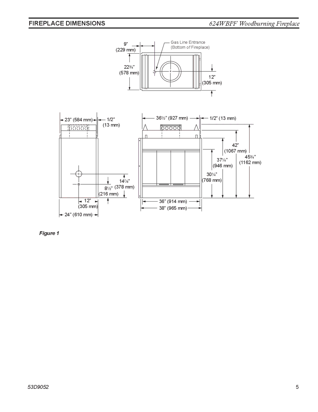 Monessen Hearth 624WBPF manual Fireplace Dimensions 