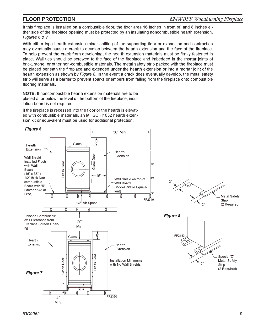 Monessen Hearth 624WBPF manual Floor Protection 