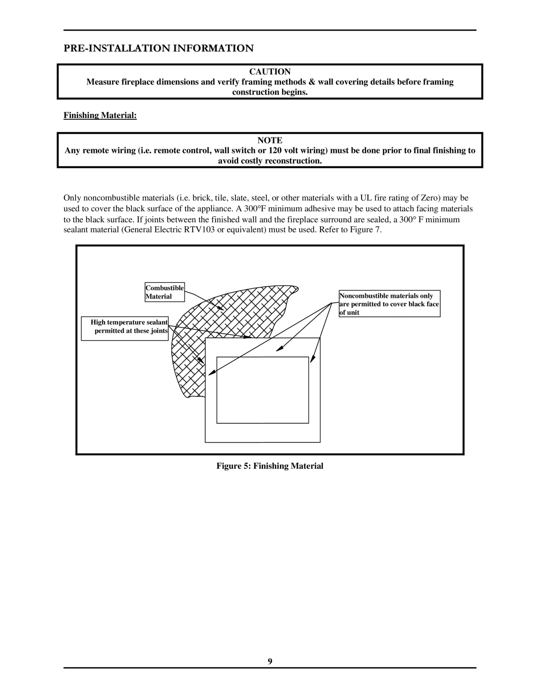 Monessen Hearth 7000 Series operating instructions Combustible 