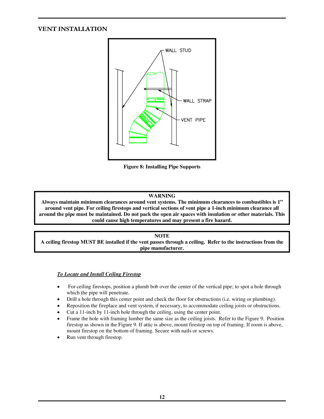 Monessen Hearth 7000 Series operating instructions To Locate and Install Ceiling Firestop 