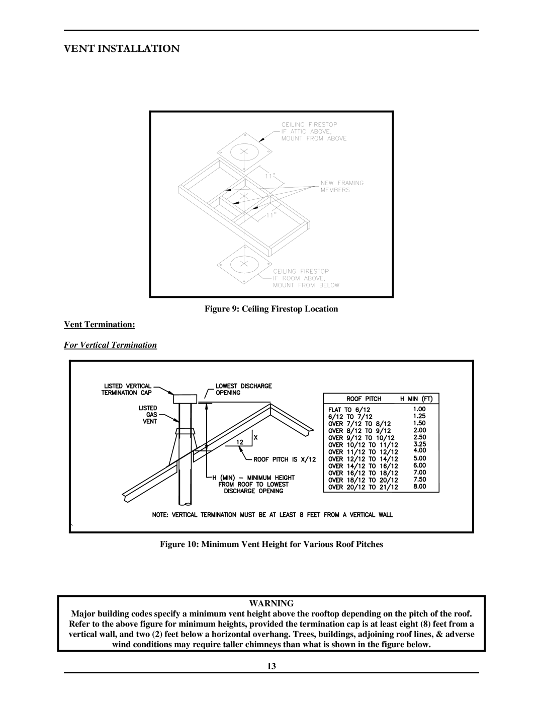 Monessen Hearth 7000 Series operating instructions Ceiling Firestop Location Vent Termination, For Vertical Termination 