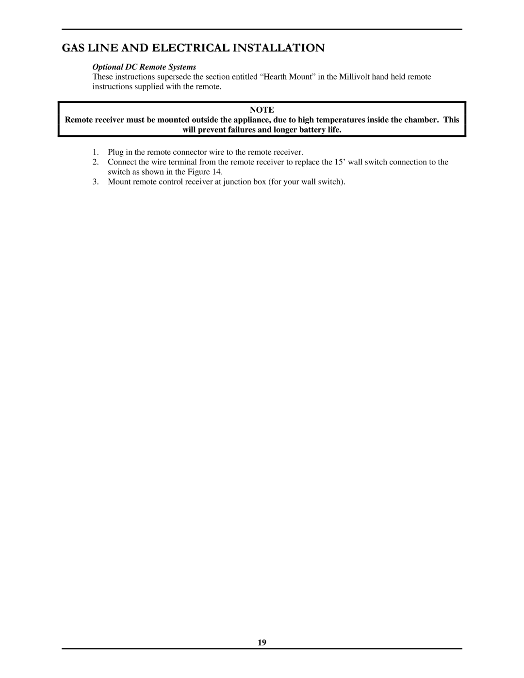 Monessen Hearth 7000 Series operating instructions GAS Line and Electrical Installation 