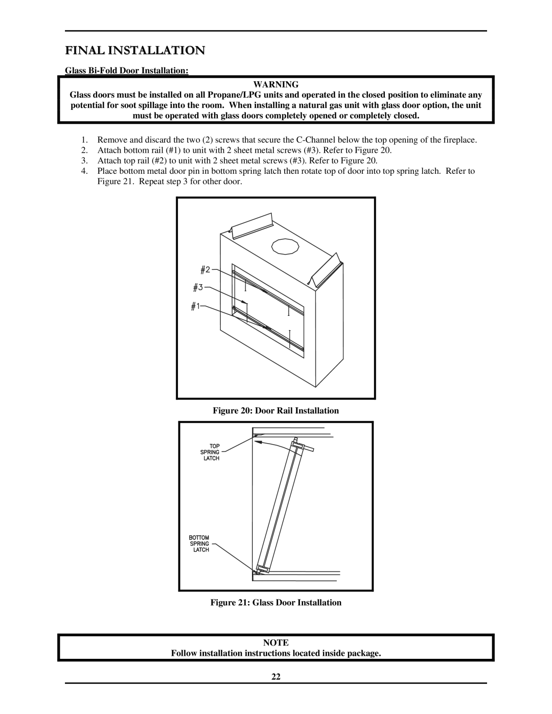 Monessen Hearth 7000 Series operating instructions Door Rail Installation 