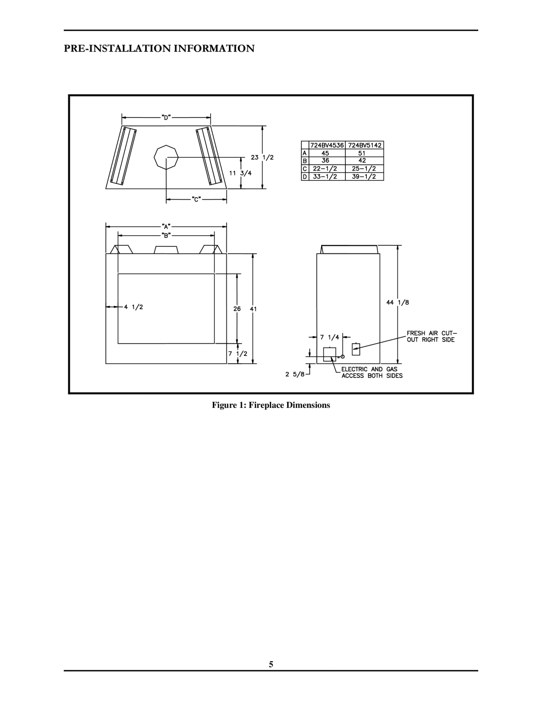 Monessen Hearth 7000 Series operating instructions Fireplace Dimensions 