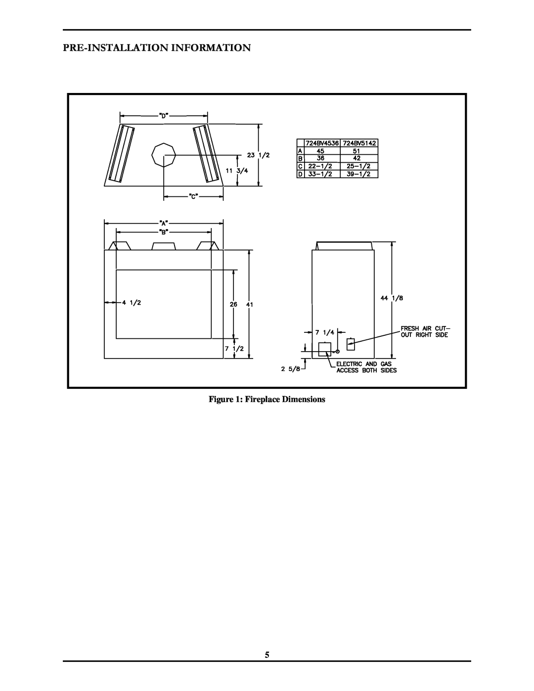 Monessen Hearth 7000 Series operating instructions Pre-Installationinformation, Fireplace Dimensions 