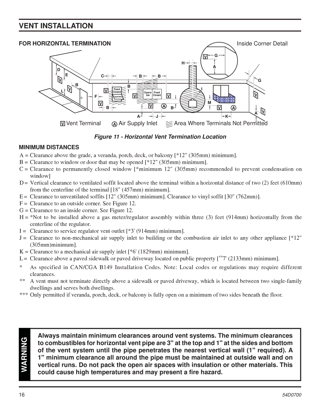 Monessen Hearth BDV600, BDV500, BDV300, BDV400 operating instructions Horizontal Vent Termination Location, Minimum Distances 