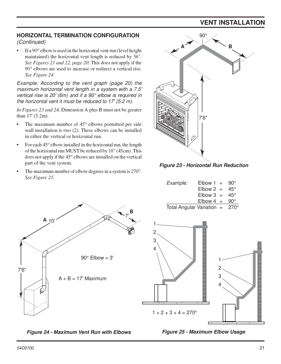 Monessen Hearth BDV500, BDV600, BDV300, BDV400 Horizontal Termination Configuration, Horizontal Run Reduction 