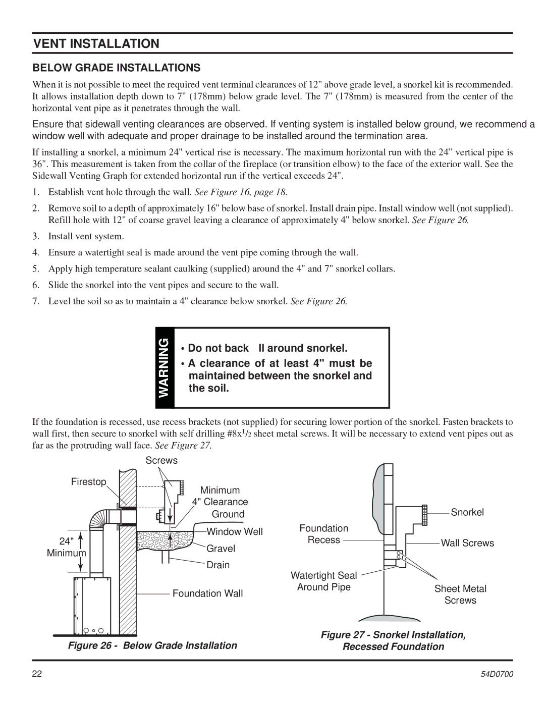 Monessen Hearth BDV300, BDV600, BDV500, BDV400 operating instructions Below Grade Installations 