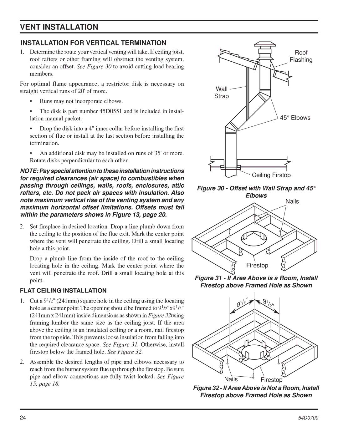 Monessen Hearth BDV600, BDV500, BDV300, BDV400 Installation for Vertical Termination, Flat Ceiling Installation 