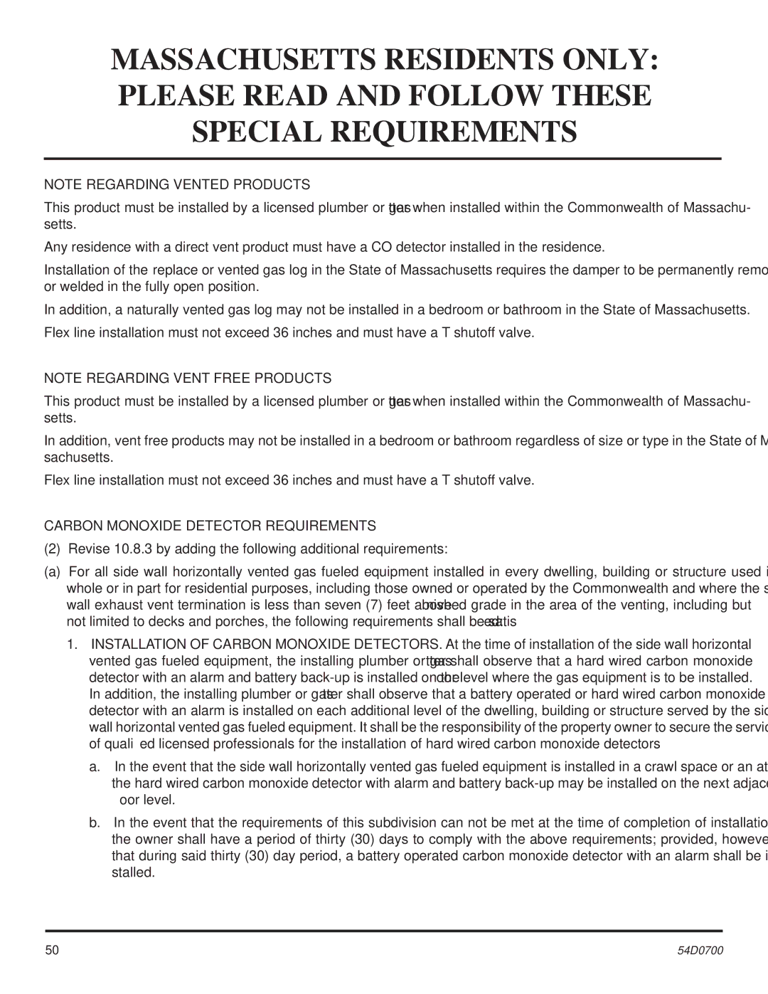 Monessen Hearth BDV300, BDV600, BDV500, BDV400 operating instructions Special Requirements 