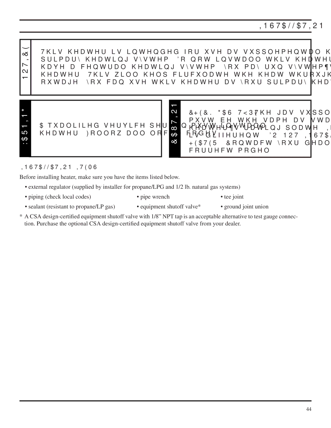 Monessen Hearth BTU/Hr installation manual Installation Items 