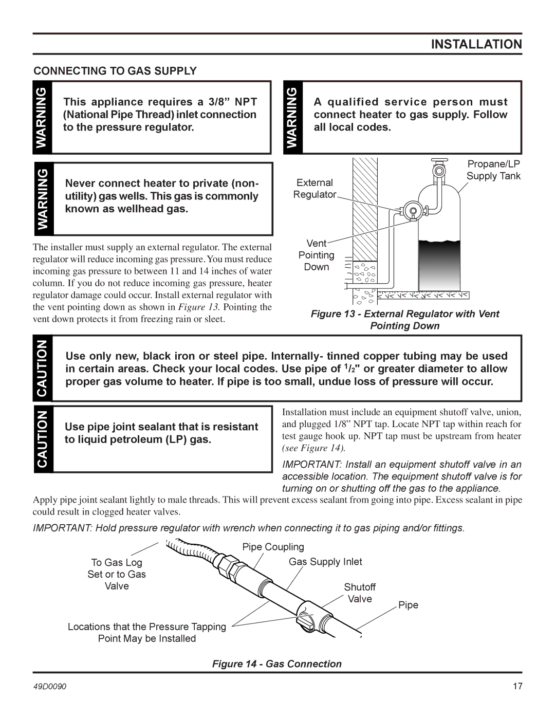 Monessen Hearth BTU/Hr installation manual Connecting to GAS Supply 