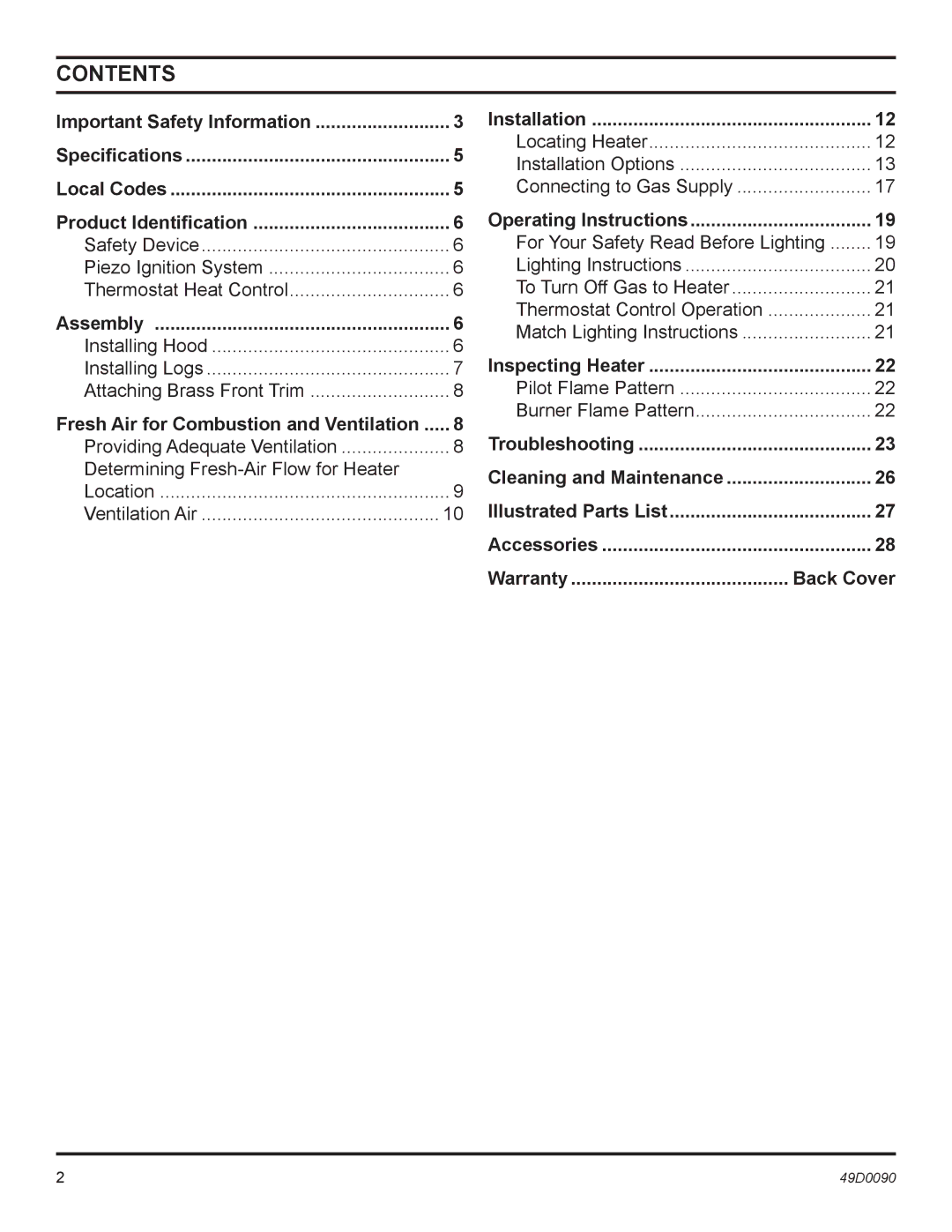 Monessen Hearth BTU/Hr installation manual Contents 