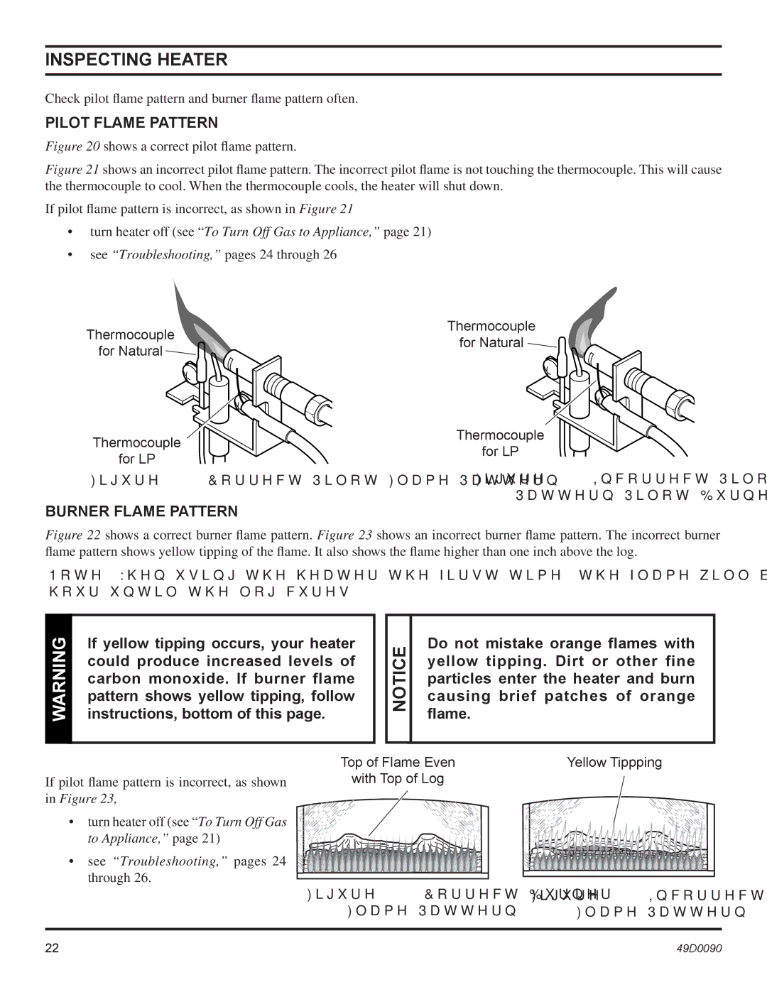 Monessen Hearth BTU/Hr installation manual Inspecting Heater, Pilot Flame Pattern, Burner Flame Pattern 