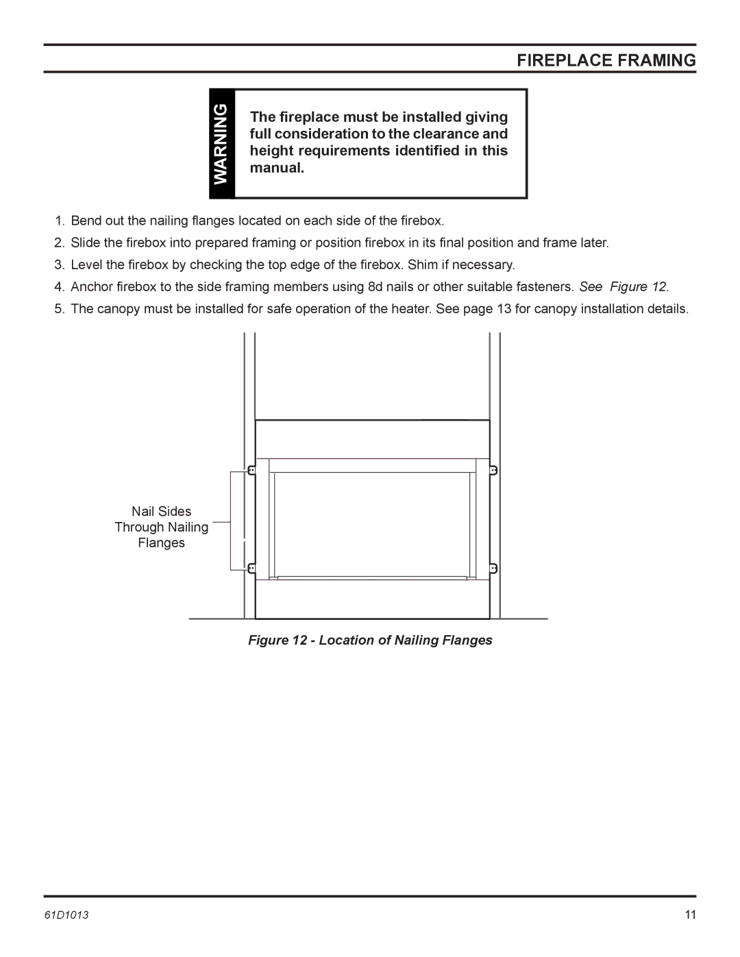 Monessen Hearth BUF400, BUF500 manual Location of Nailing Flanges 