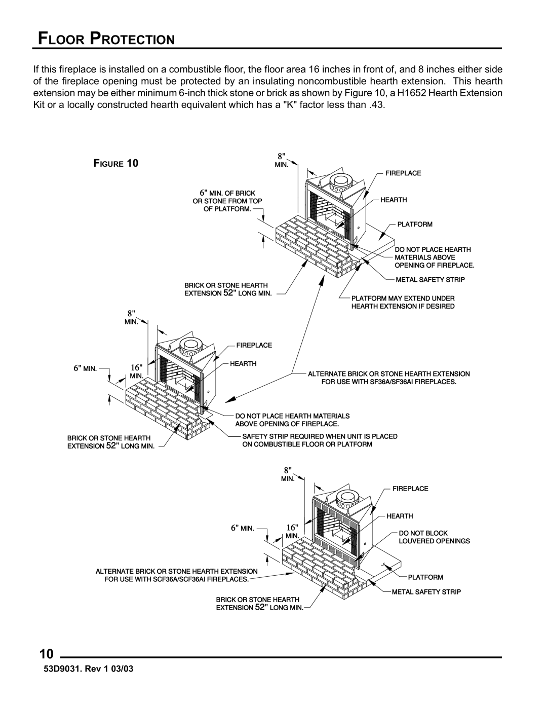 Monessen Hearth BWBC400I, BWB400I manual Floor Protection 