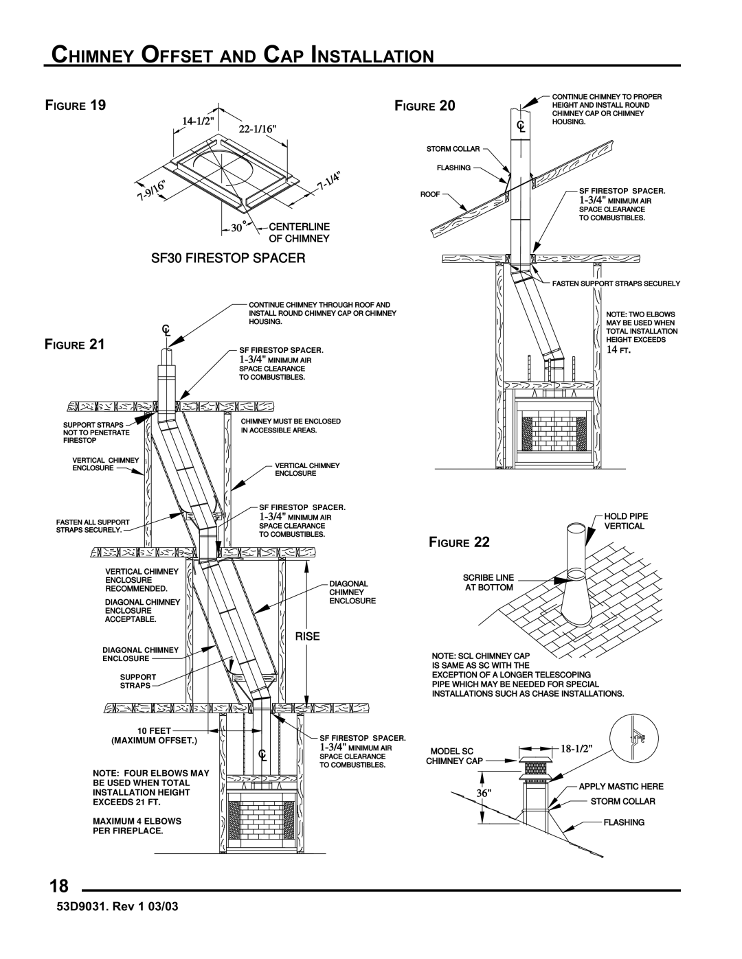 Monessen Hearth BWBC400I, BWB400I manual Chimney Offset and CAP Installation, SF30 Firestop Spacer 