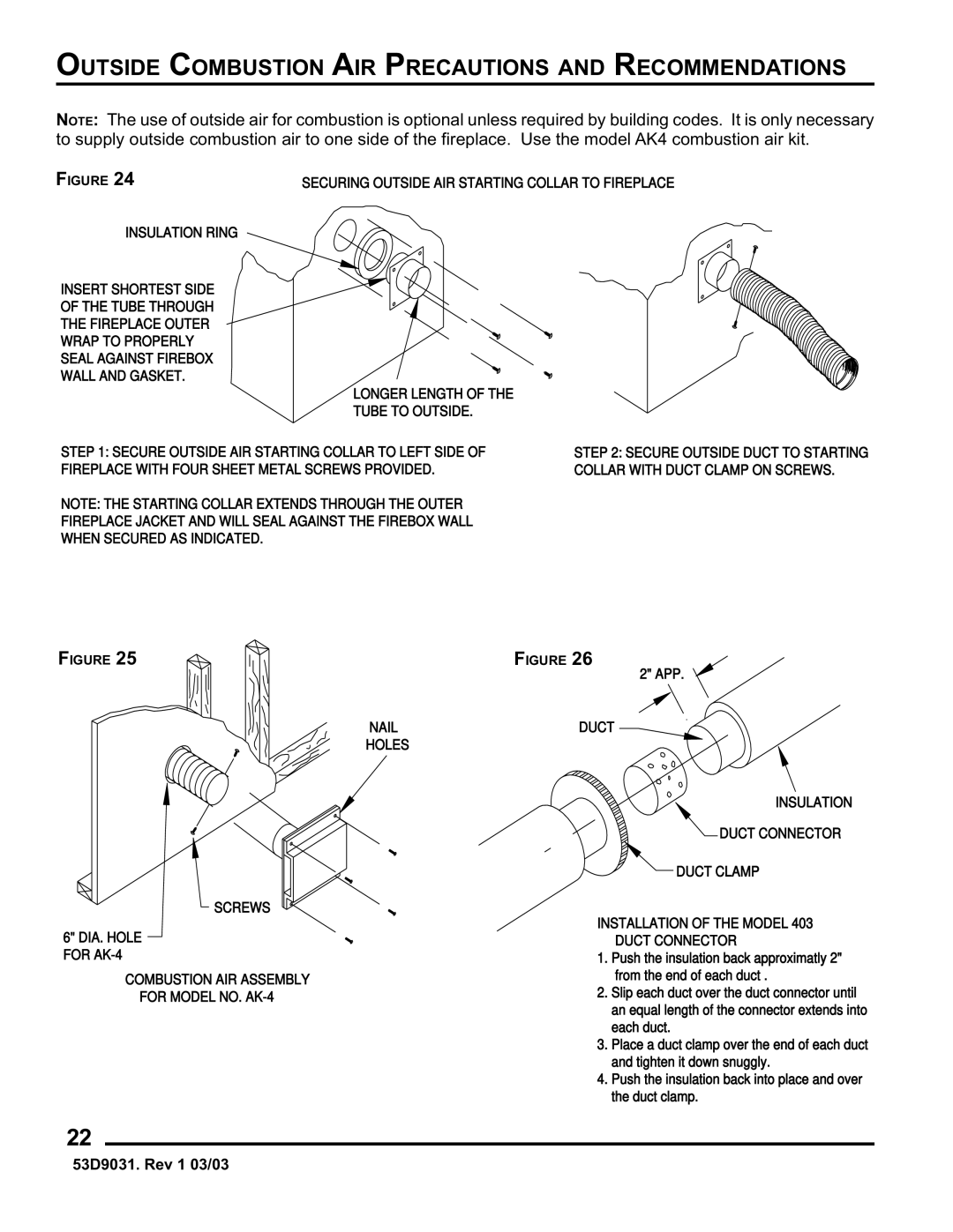 Monessen Hearth BWBC400I, BWB400I manual Outside Combustion AIR Precautions and Recommendations 