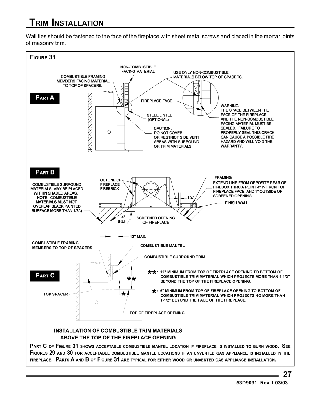 Monessen Hearth BWB400I, BWBC400I manual Part a 