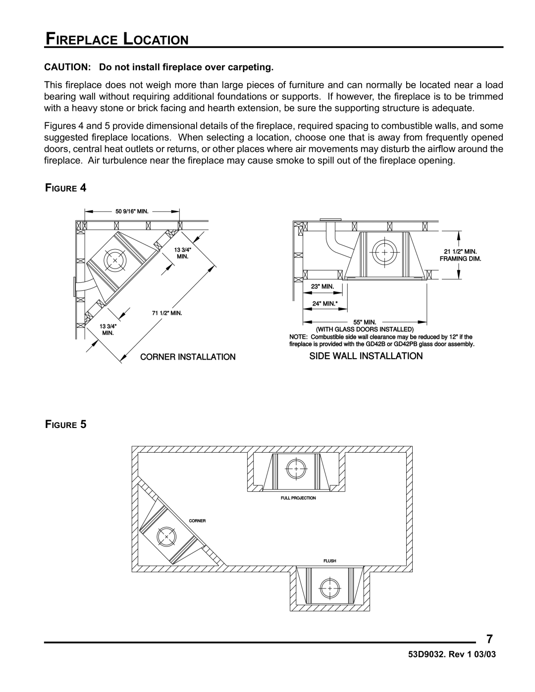 Monessen Hearth BWB400I, BWBC400I manual Corner Installation Side Wall Installation 