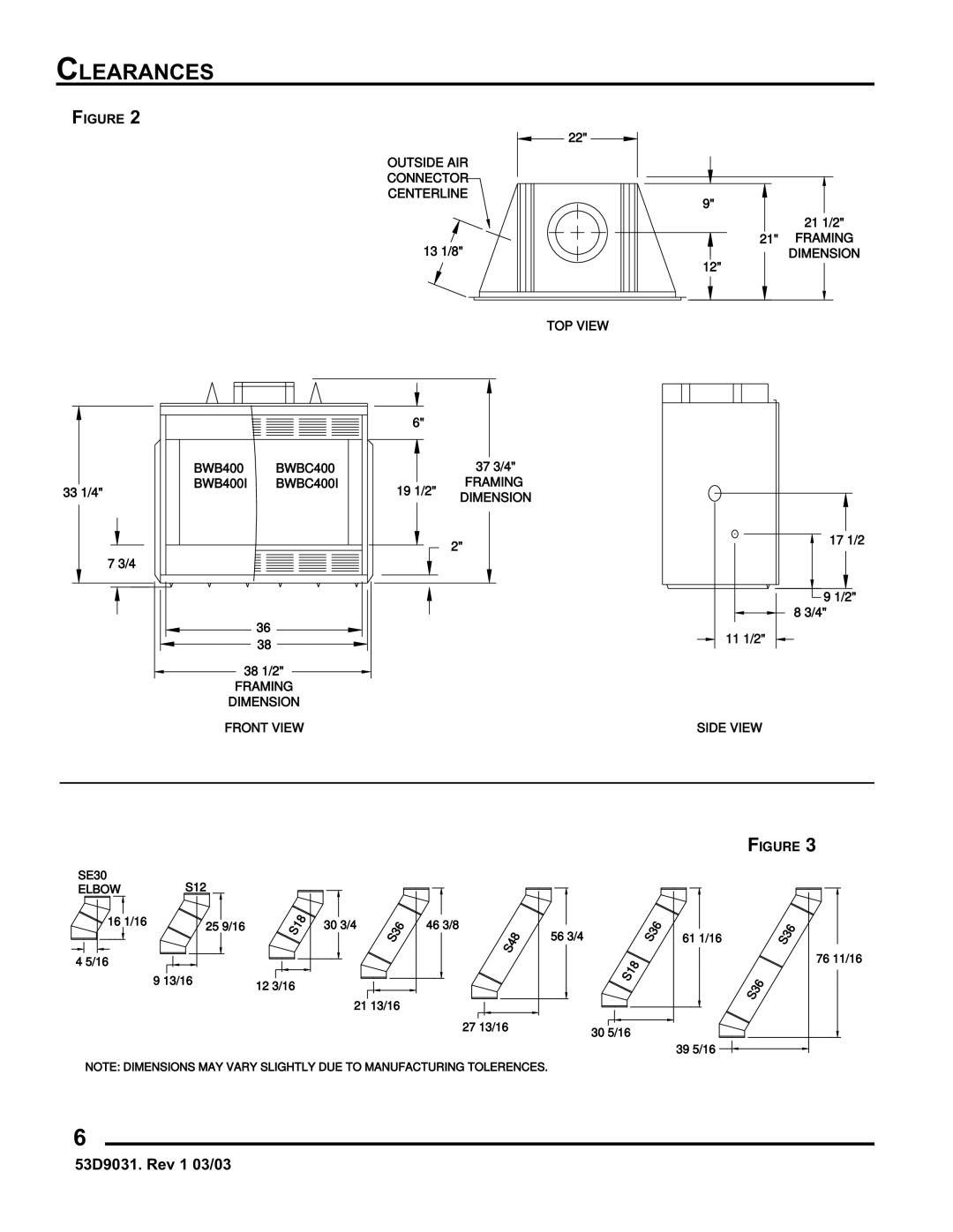 Monessen Hearth BWBC400I, BWB400I manual Outside AIR Connector Centerline 