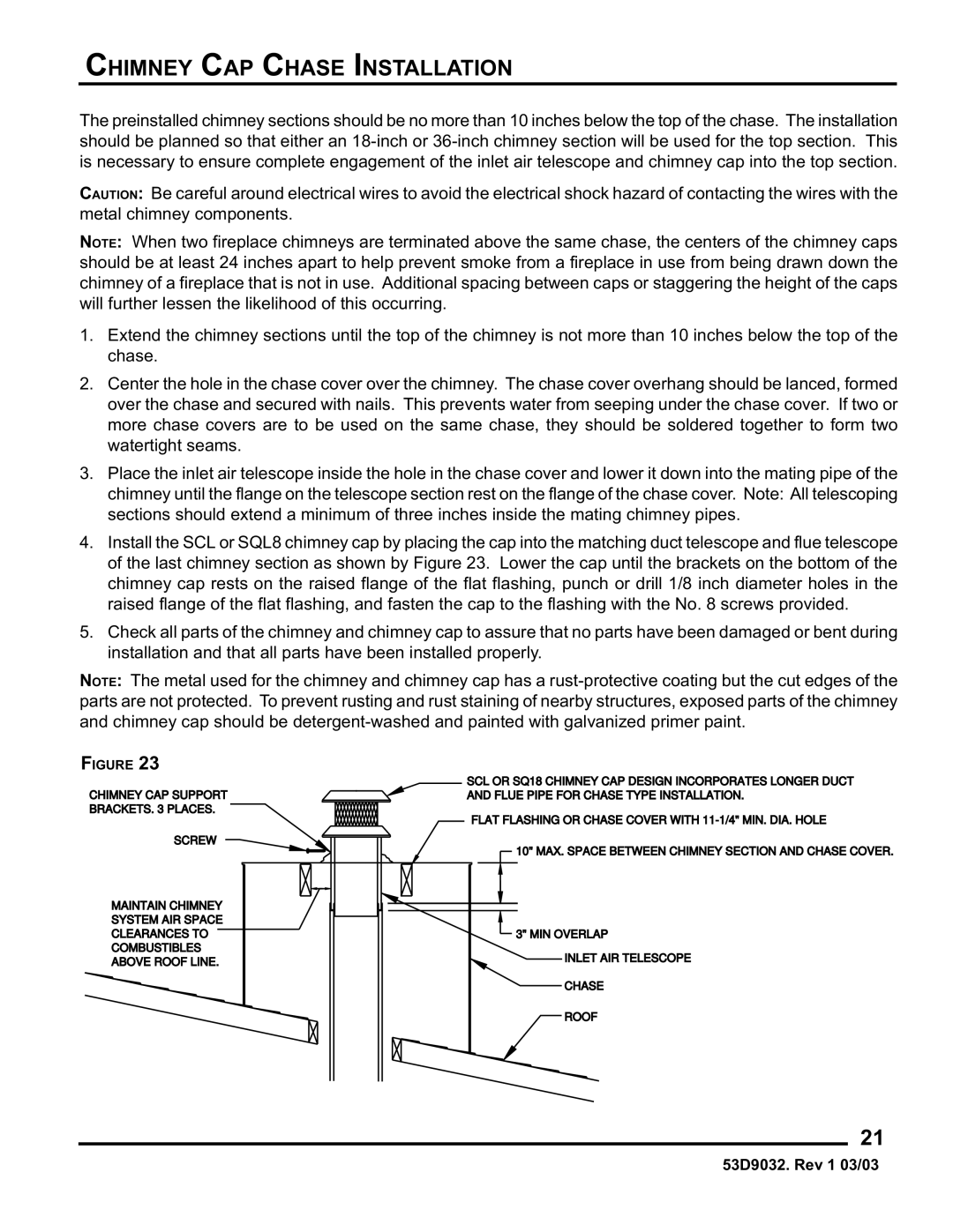 Monessen Hearth BWBC400I, BWB400I manual Chimney CAP Chase Installation 