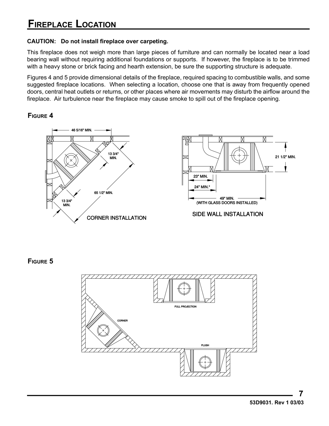 Monessen Hearth BWB400I, BWBC400I manual Fireplace Location 