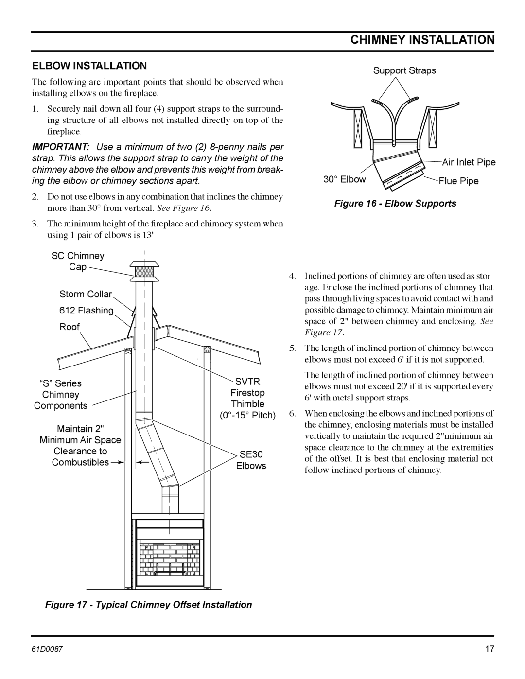 Monessen Hearth BWBC500MHB, BWBC400MHB manual Elbow Installation, Firestop Thimble Pitch SE30 Elbows 