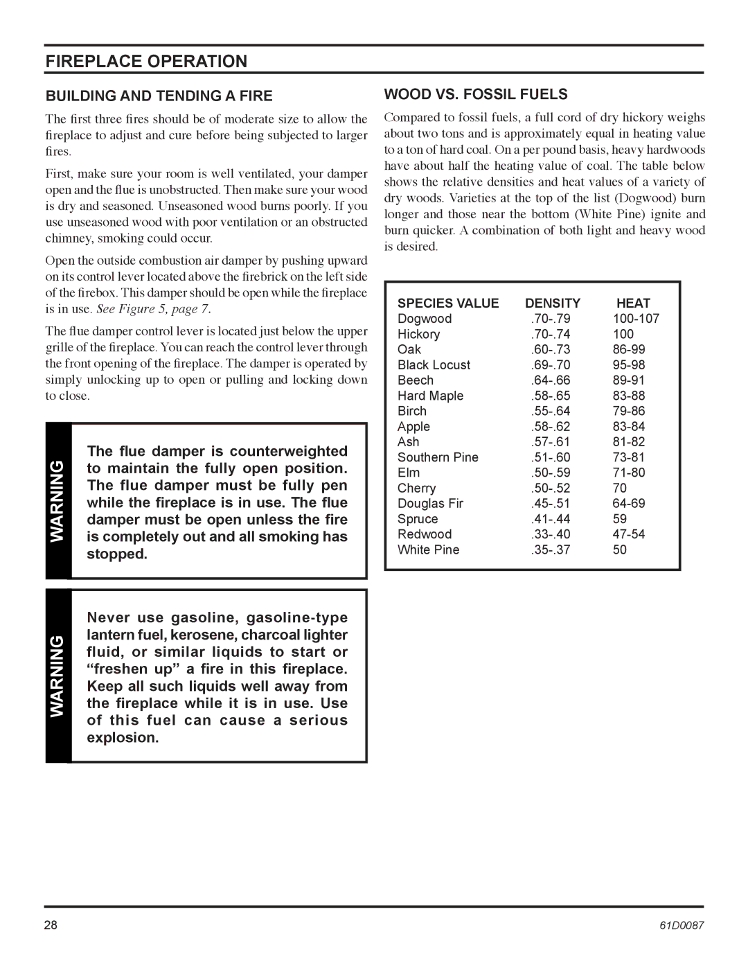 Monessen Hearth BWBC400MHB, BWBC500MHB manual Building and Tending a Fire, Wood VS. Fossil Fuels 