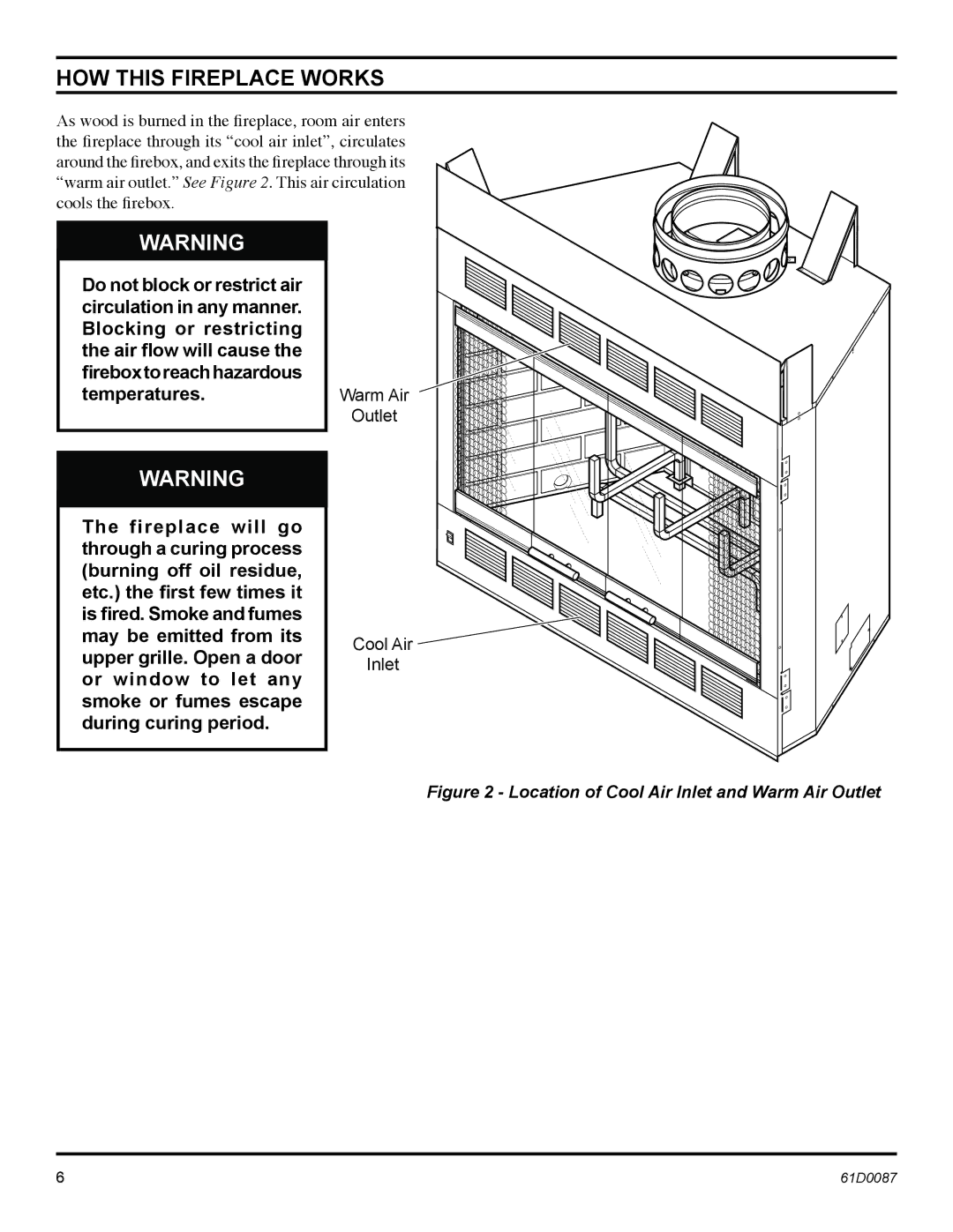 Monessen Hearth BWBC400MHB, BWBC500MHB manual HOW this Fireplace Works, Location of Cool Air Inlet and Warm Air Outlet 