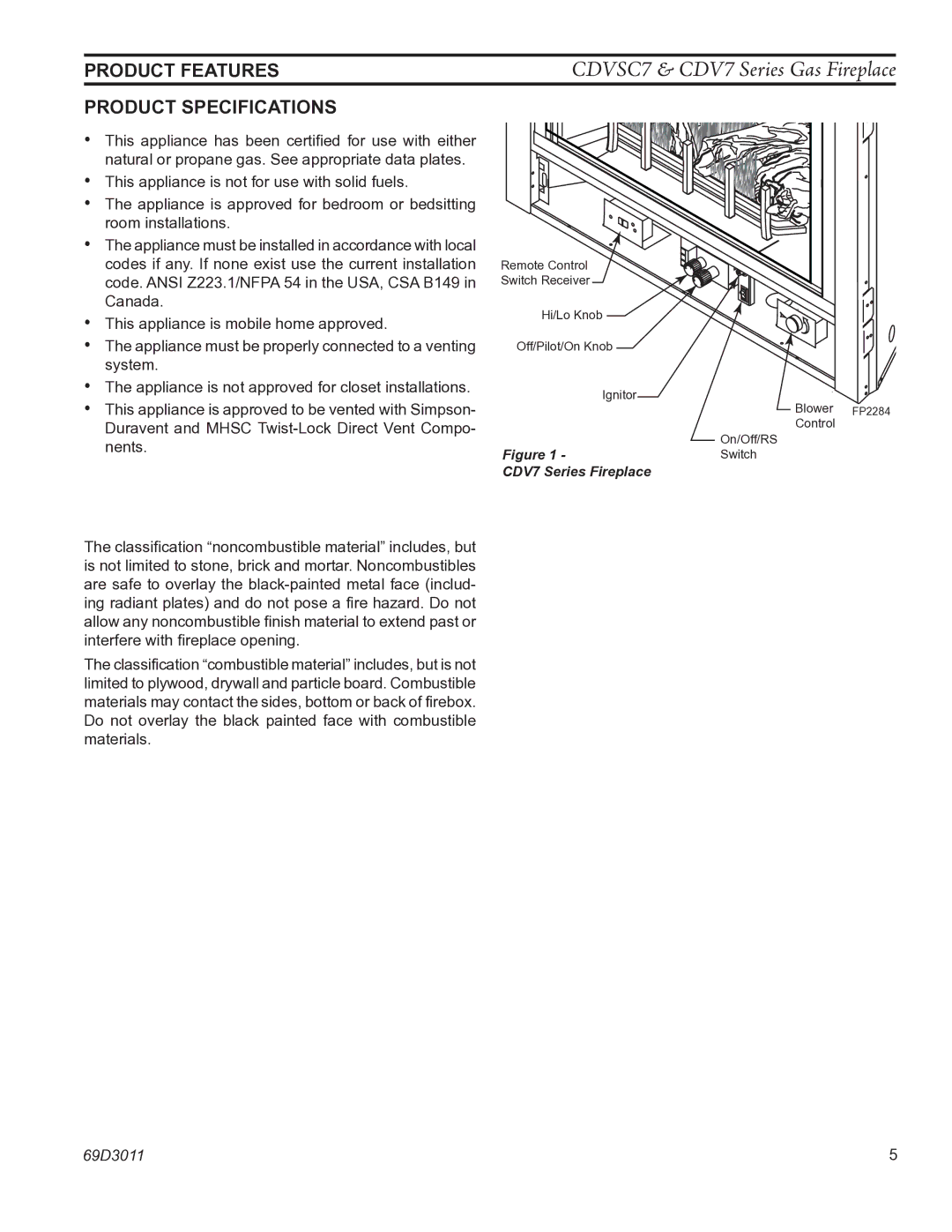 Monessen Hearth CDV7 manual Product features, Product Specifications 