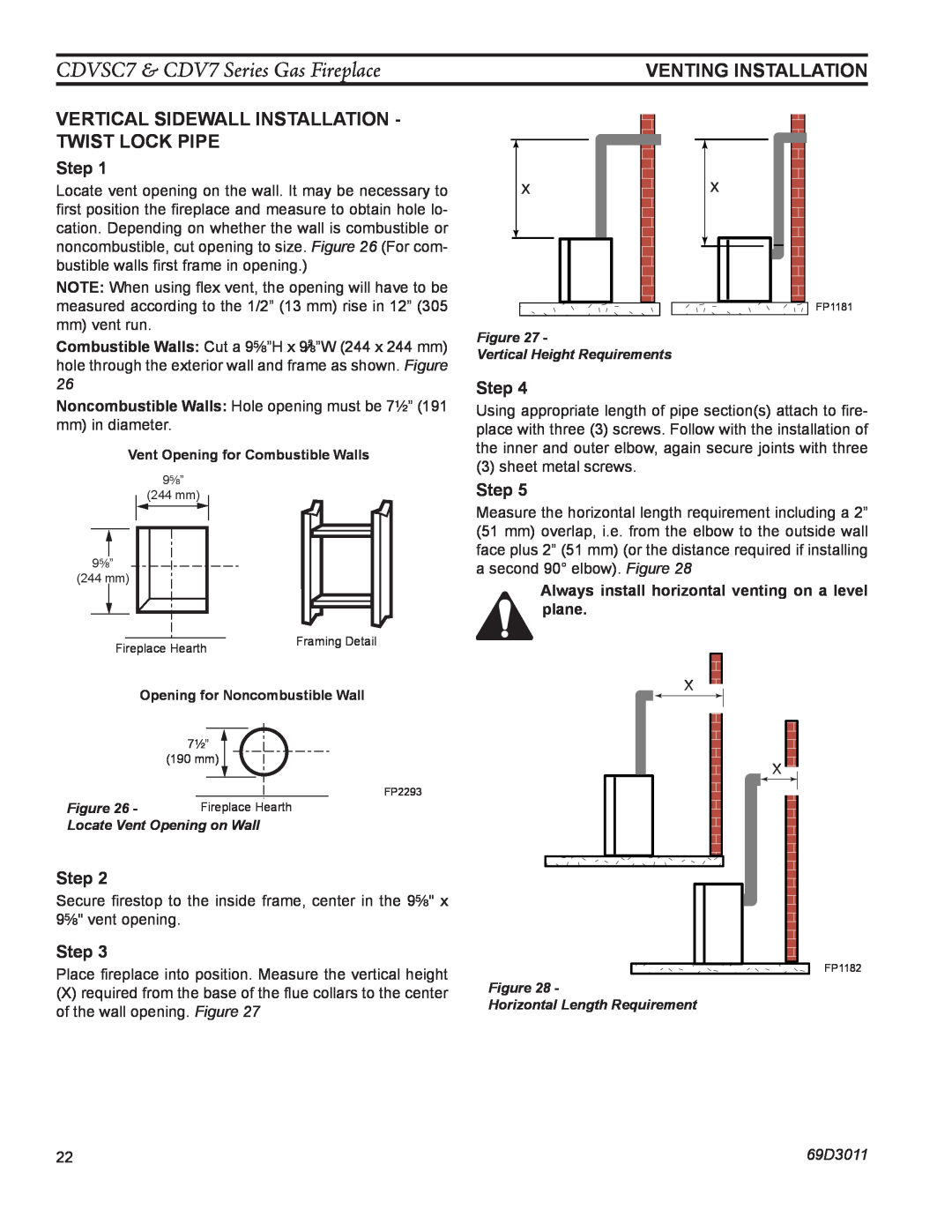 Monessen Hearth Vertical Sidewall Installation - Twist Lock Pipe, CDVSC7 & CDV7 Series Gas Fireplace, Step, 69D3011 