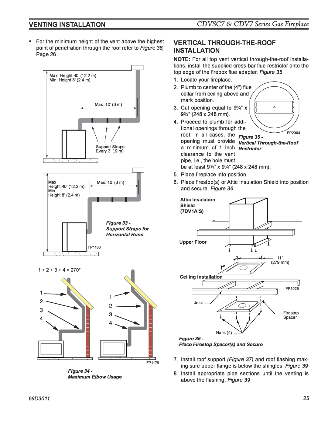 Monessen Hearth manual Vertical Through-The-Roofinstallation, CDVSC7 & CDV7 Series Gas Fireplace, Venting installation 