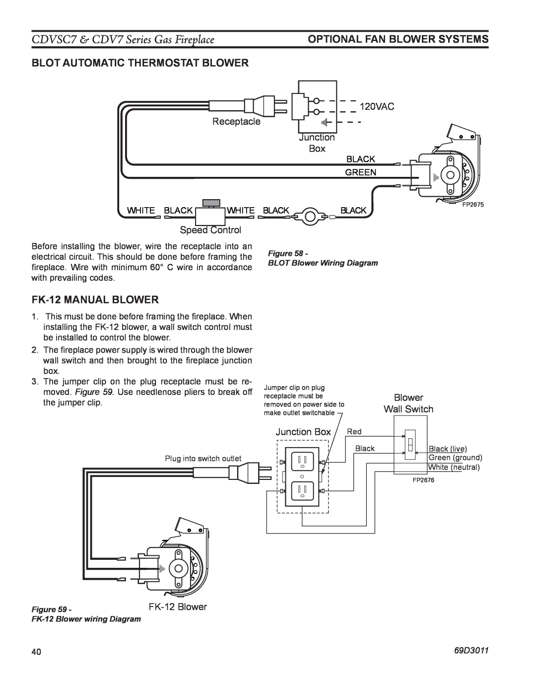 Monessen Hearth CDV7 manual Blot Automatic Thermostat Blower, FK-12MANUAL BLOWER, Optional Fan Blower Systems, FK-12Blower 