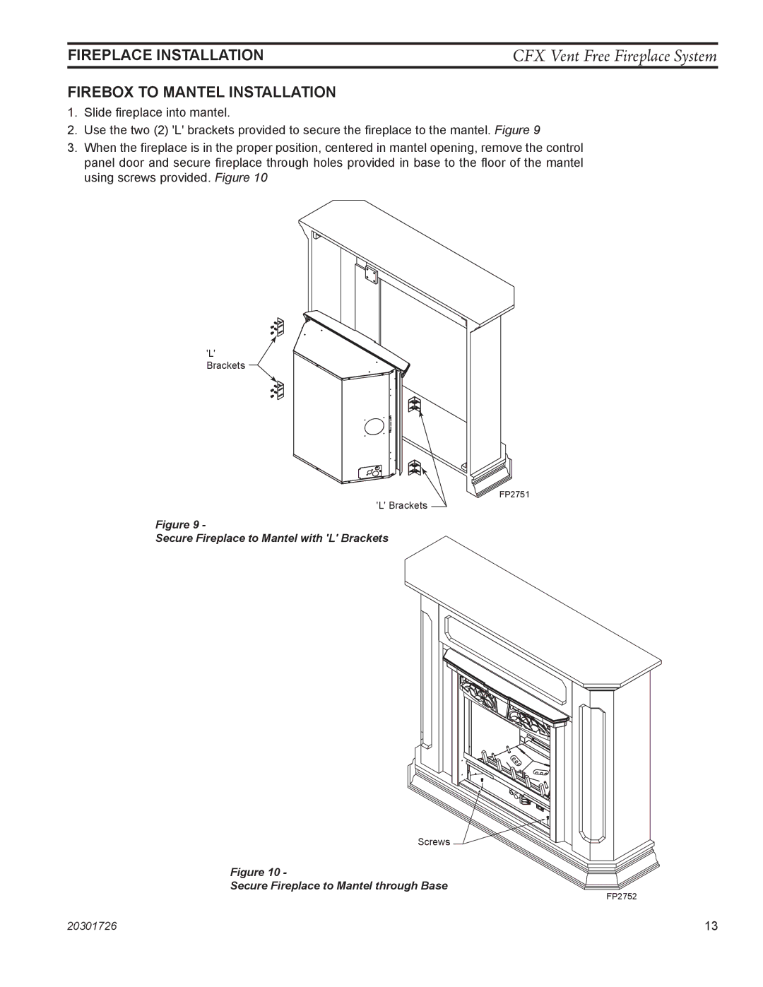 Monessen Hearth CFX32, CFX24 manual Fireplace Installation, Firebox to Mantel Installation 