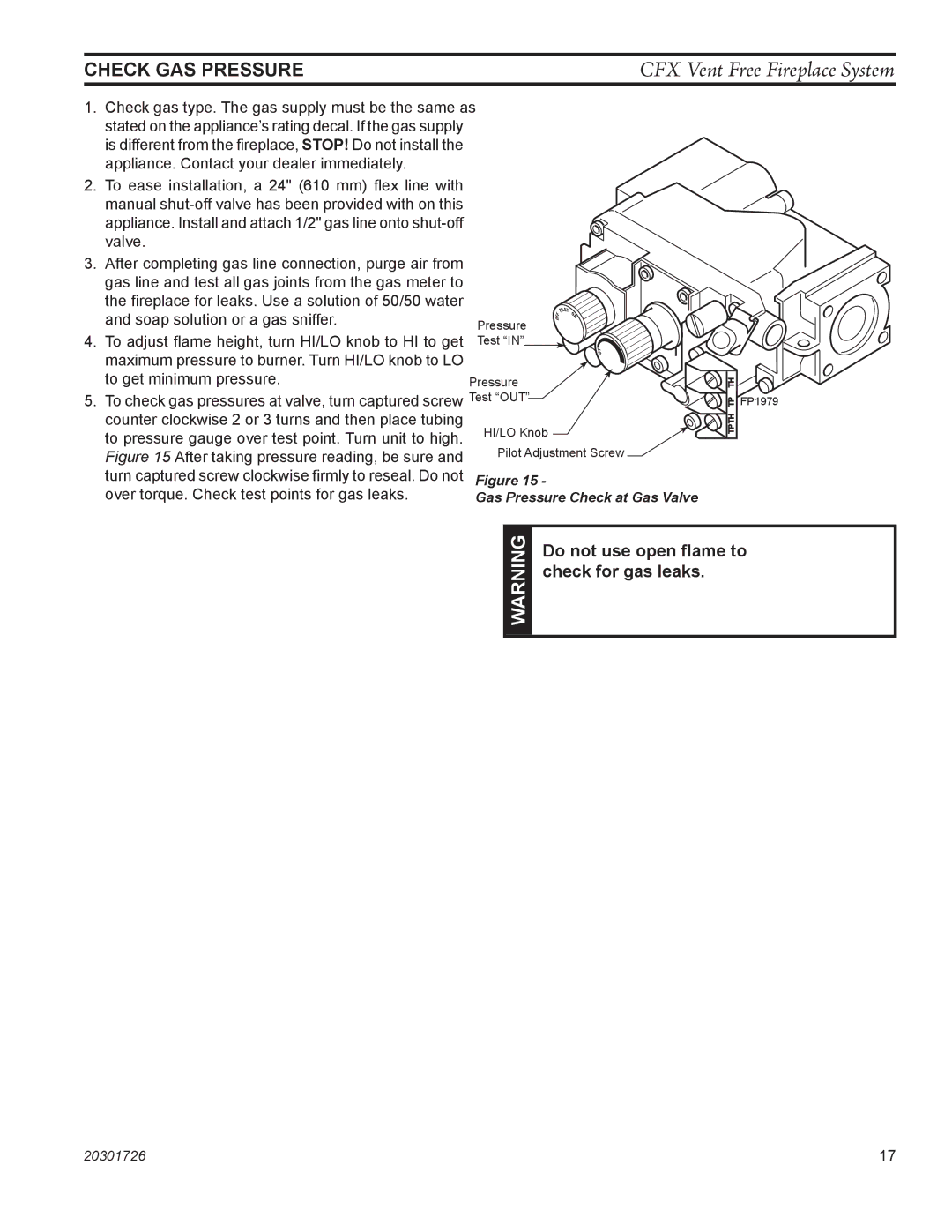 Monessen Hearth CFX32, CFX24 manual Check GAS Pressure 