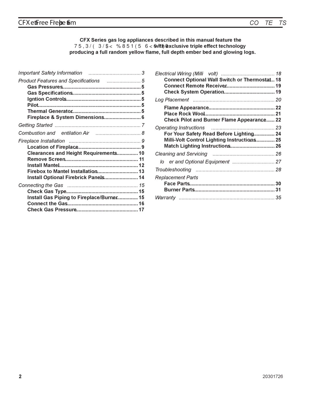 Monessen Hearth CFX24, CFX32 manual CFX Vent Free Fireplace System, Contents 