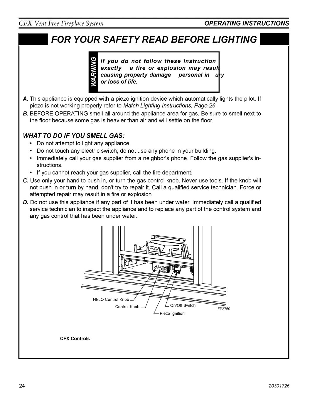 Monessen Hearth CFX24, CFX32 manual What to do if YOU Smell GAS, Operating Instructions 