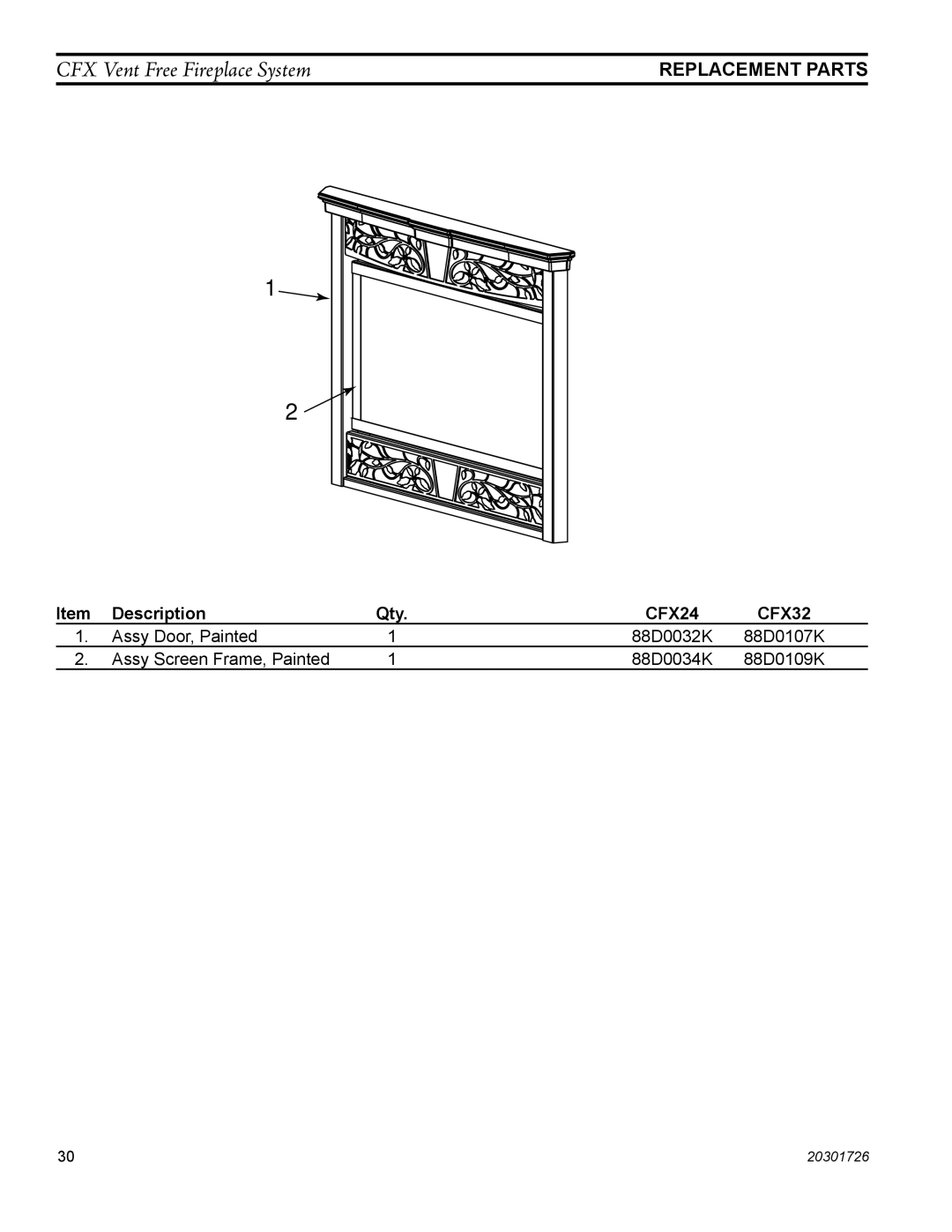 Monessen Hearth manual Replacement Parts, CFX24 CFX32 