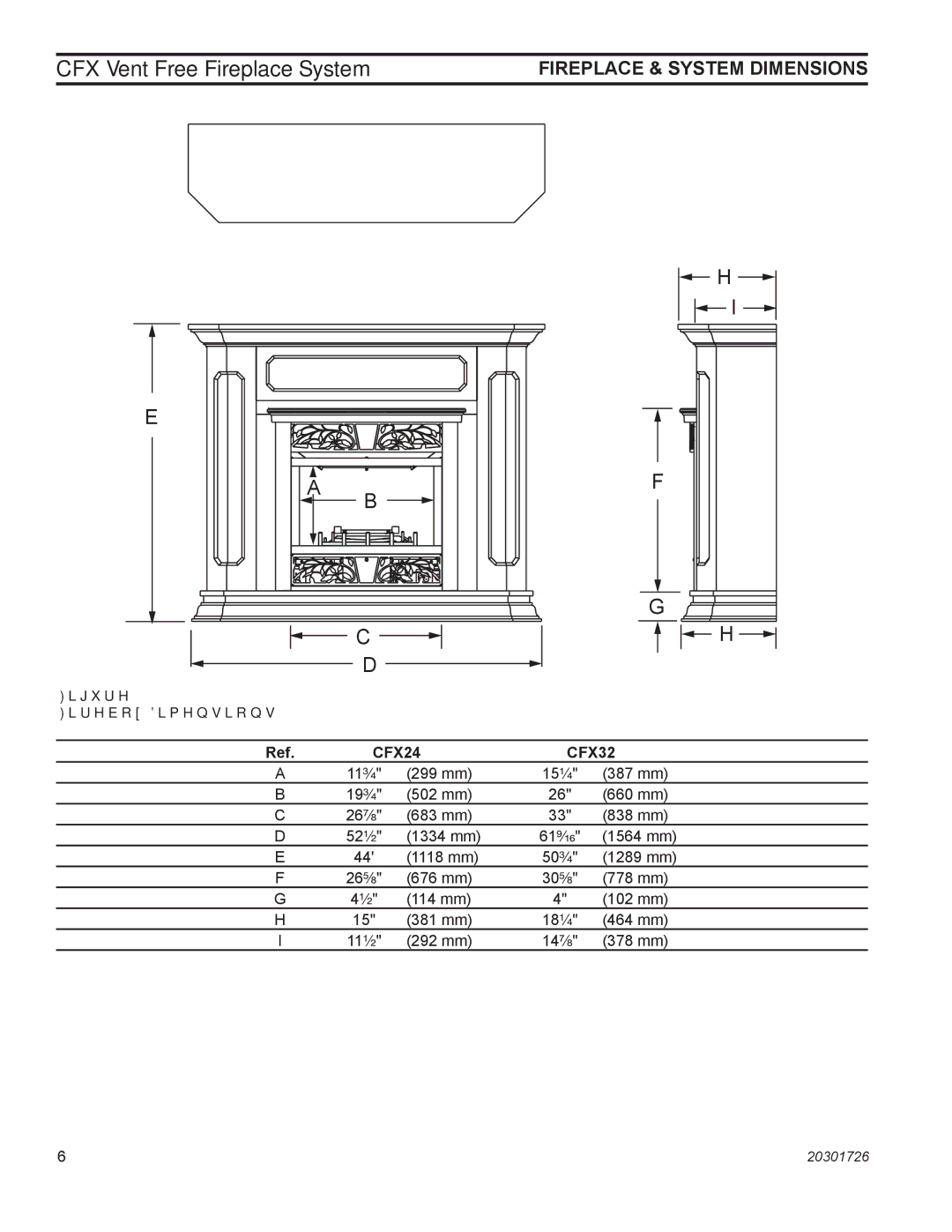 Monessen Hearth manual Fireplace & System Dimensions, CFX24 CFX32 